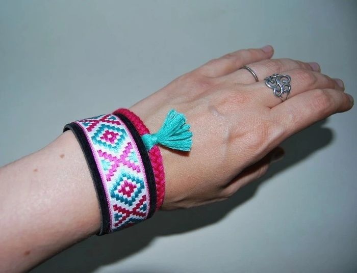 Bracelet manchette turquoise rose - photo numéro 4