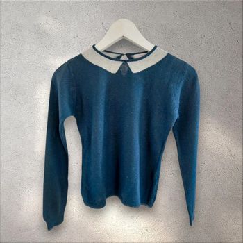 Pull Monoprix Kids 10 ans fille bleu marine et col à paillettes