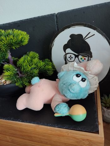 Bébé Schtroumpf peluche bleu rose Peyo hochet ancien vintage smurf DD003439