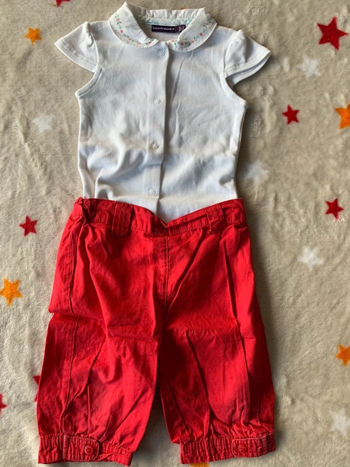 Ensemble đź’Ż coton Sergent Major 9 Mois Rouge et Blanc