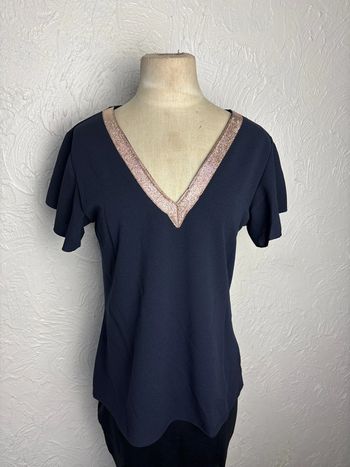 Tee shirt col V bleu marine taille 40 femme