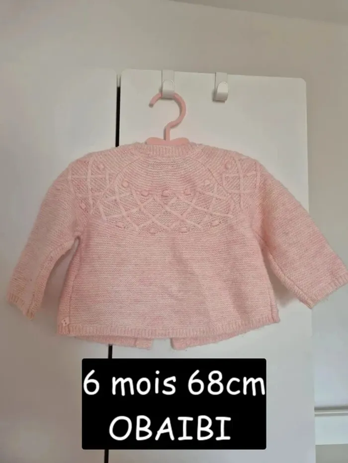 Beau gilet maille tricot OBAIBI 6 mois 68 cm rose collection 2024 - photo numéro 6