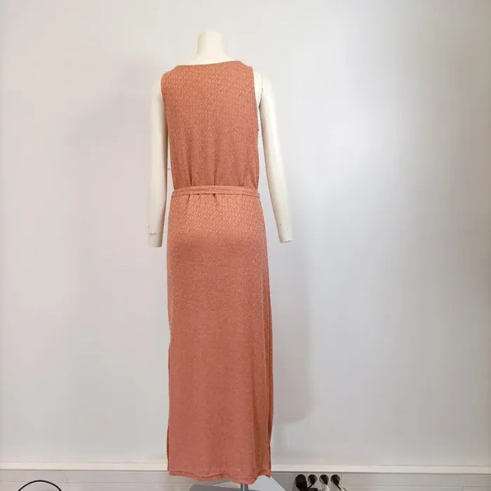 Robe Longue sans manche maille ajourée+ doublure - Corail - taille S A285 - photo numéro 4
