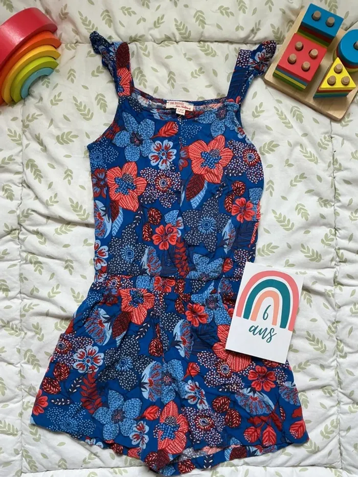 combishort a bretelles bleu motifs rouge du pareil au même 6 ans - photo numéro 2
