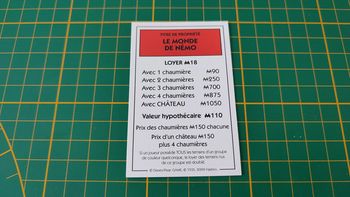 Titre de propriété Le monde de Némo pièce jeu de société Monopoly Disney éditions Hasbro #B94