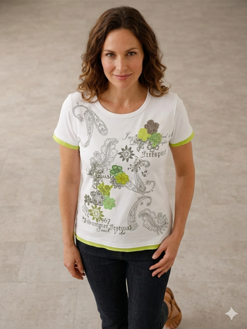 T shirt imprimé blanc et vert anis taille 38-40 Blanche porte Neuf