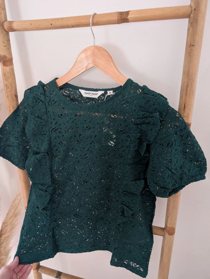 Top dentelle vert sapin neuf Naf Naf - photo numéro 2