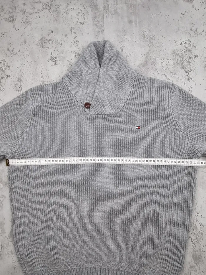 Pull col châle Tommy Hilfiger gris – Taille M Homme (mesures en photos) - photo numéro 6