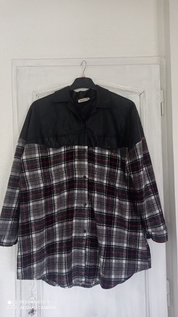 Veste chemise noire a carreaux bi matière New Collection taille xl
