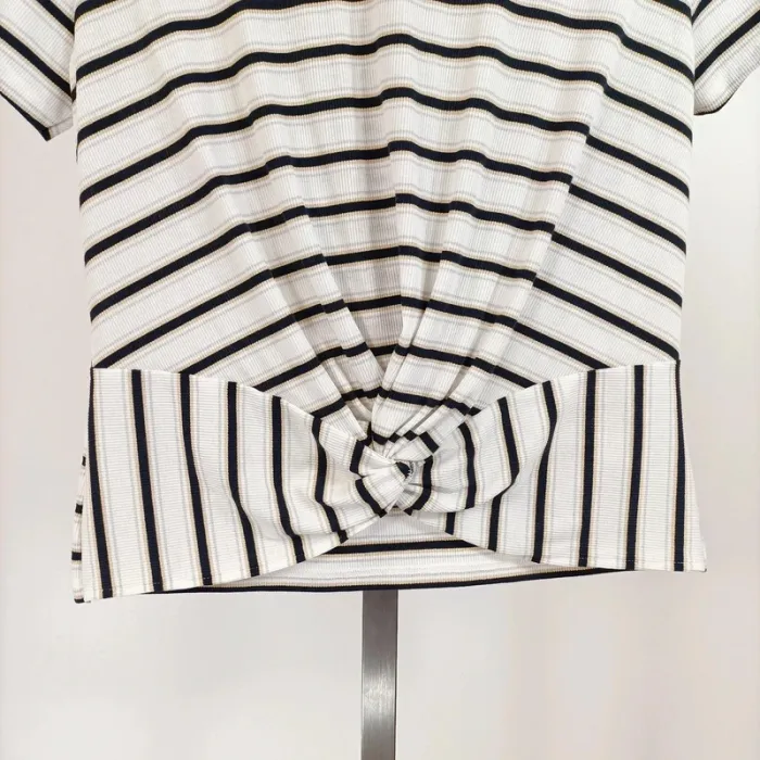 T-shirt blanc à rayures et nœud devant – Taille M A670 - photo numéro 2