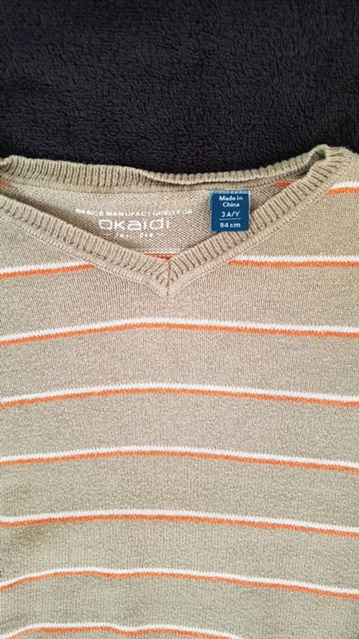 Pull leger okaidi 3 ans marron clair orange et beige - photo numéro 2