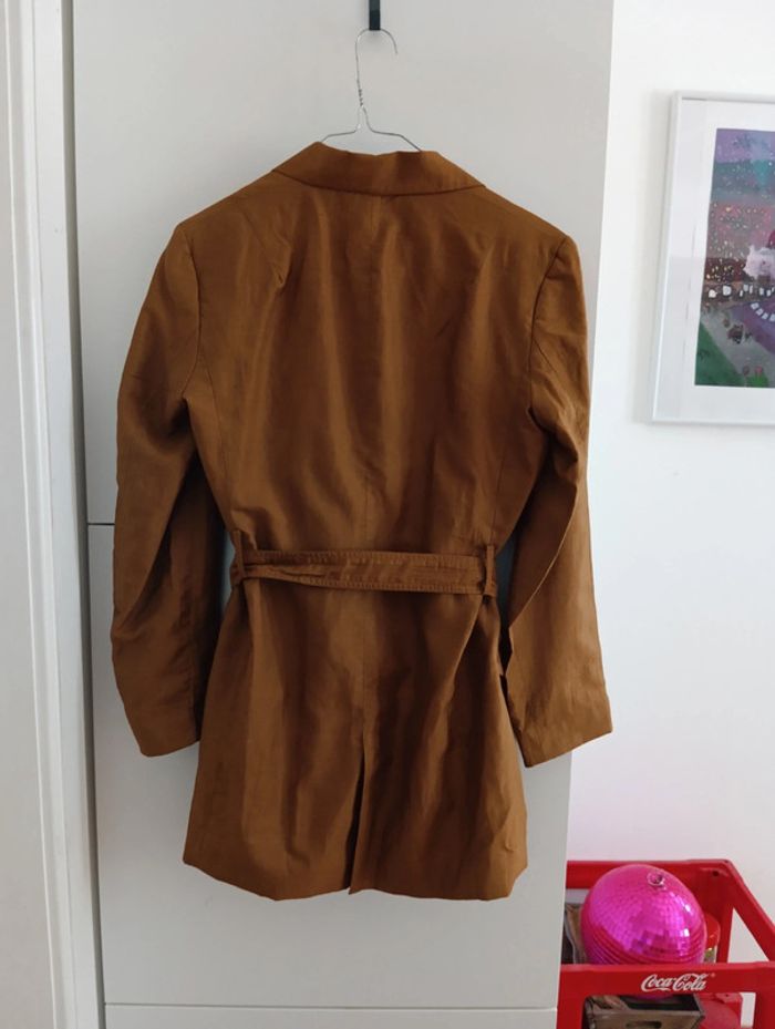 Veste marron camel oversize Zara en lin ceinturée taille XS - photo numéro 7