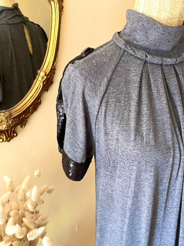 Robe Grise Élégante avec Détails en Sequins - Taille unique - photo numéro 8