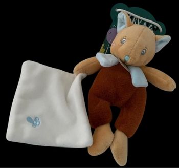 ❤️B3931 Doudou Pantin Mouchoir Blanc Renard Fox Marron BABY NAT Babynat