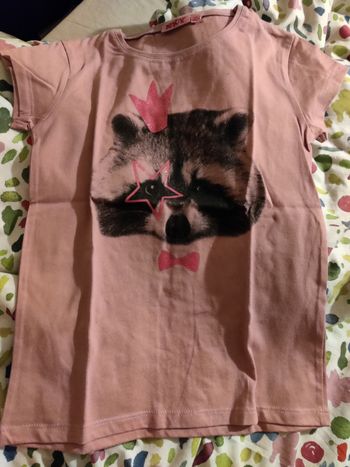 t-shirt fille 10 ans NKY rose à paillettes motif raton laveur parfait état