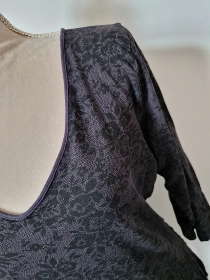 Tee shirt manche 3/4 imitation dentelle gris noir taille 46 vétissimo - photo numéro 3