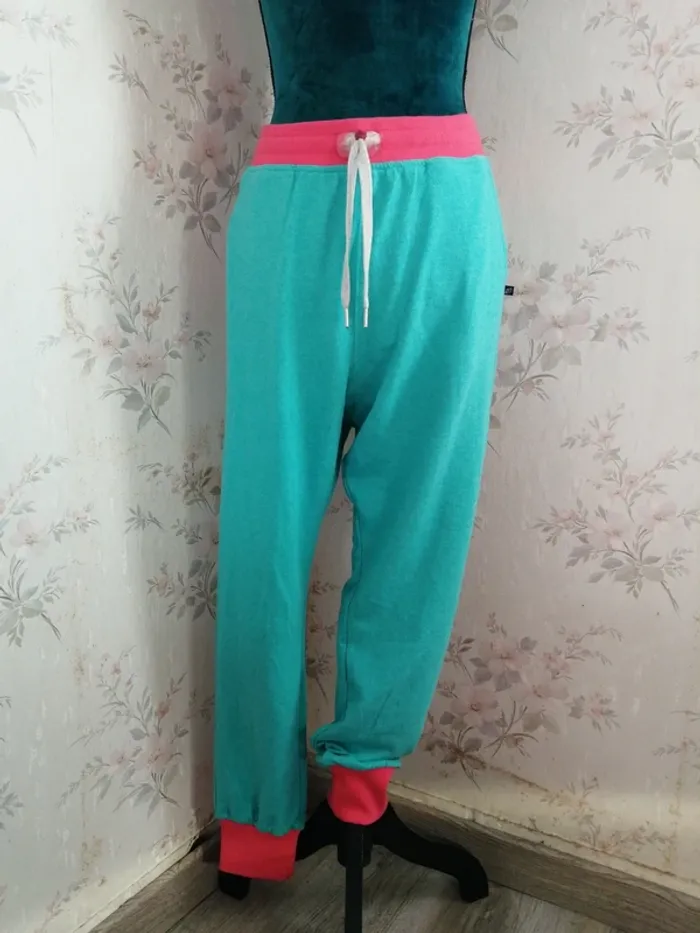 Pantalon jogging turquoise coupe loose avec détails corails poches / sweat pants / (16ans-S) - photo numéro 2