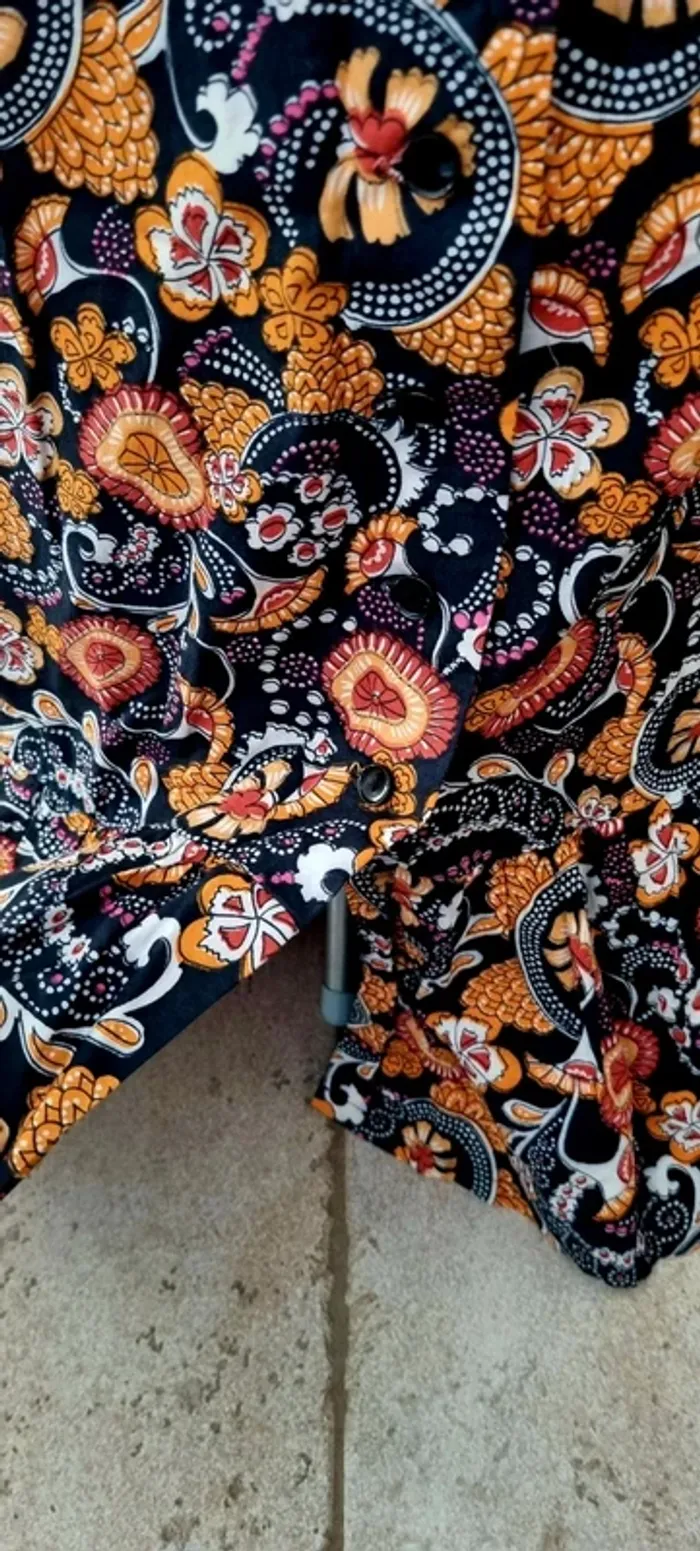 Jupe longue 38 imprimée fleuri noir orange - photo numéro 4