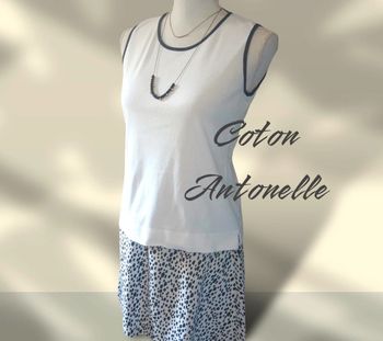 Débardeur 100% coton blanc de qualité Bord contrastant Marque Antonnelle taille 3