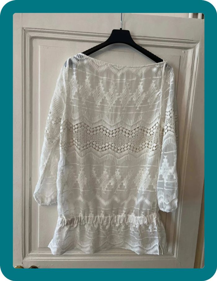 Blouse soie brodée coton manches 3/4 taille 38 - Anne Fontaine - photo numéro 3