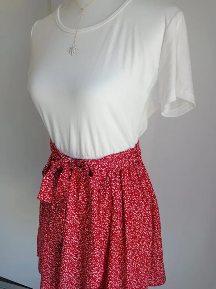 Robe bicolore rouge et blanche bi-matière imprimé fantaisie avec ceinture intégrée T.M Cupshe - photo numéro 2