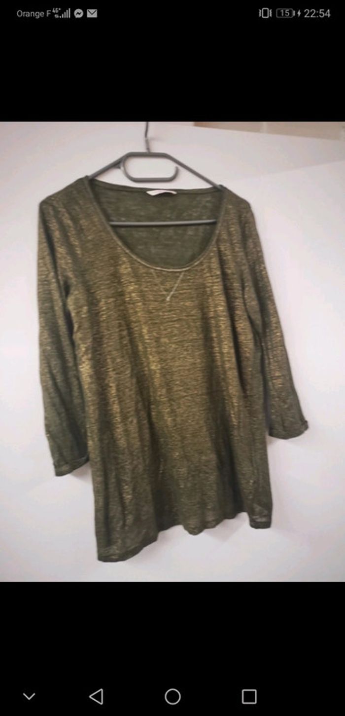 Blouse t-shirt kaki brillant