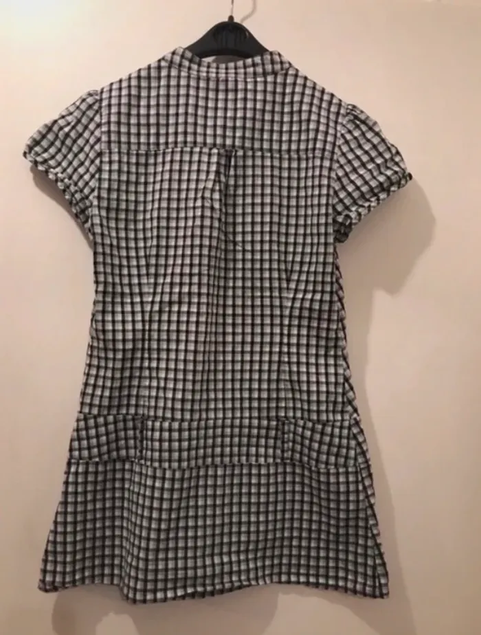 Haut tunique chemise femme cache cache noire blanc à carreaux manches courtes taille 2 - photo numéro 2