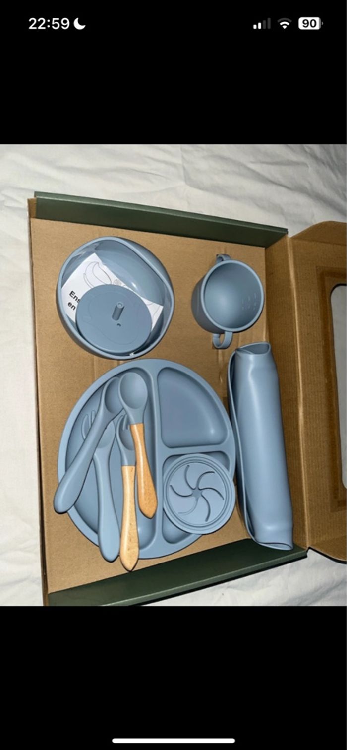 Set de repas en silicone bleu pour enfant 10 pièces - photo numéro 5