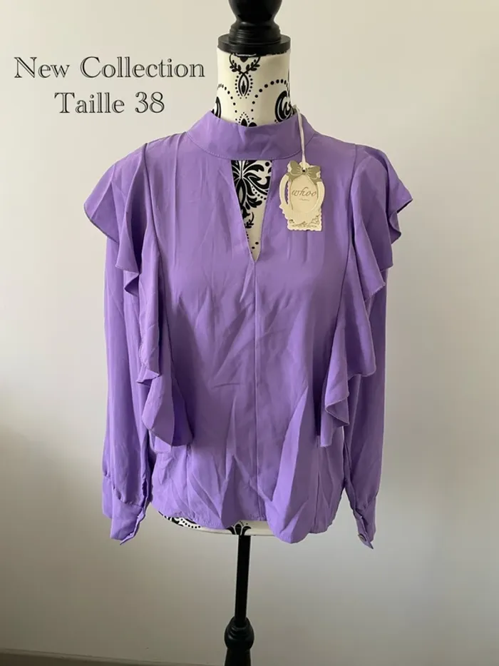 Blouse neuf New Collection mauve / lilas à volants | Taille 38