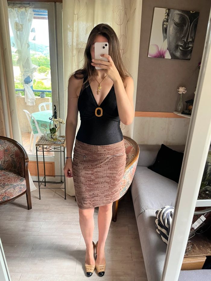 Jupe moulante écaille crocodile vintage daim bohème champêtre