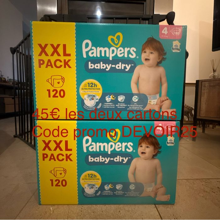 2 cartons de couches T4  à 45€ avec code promo