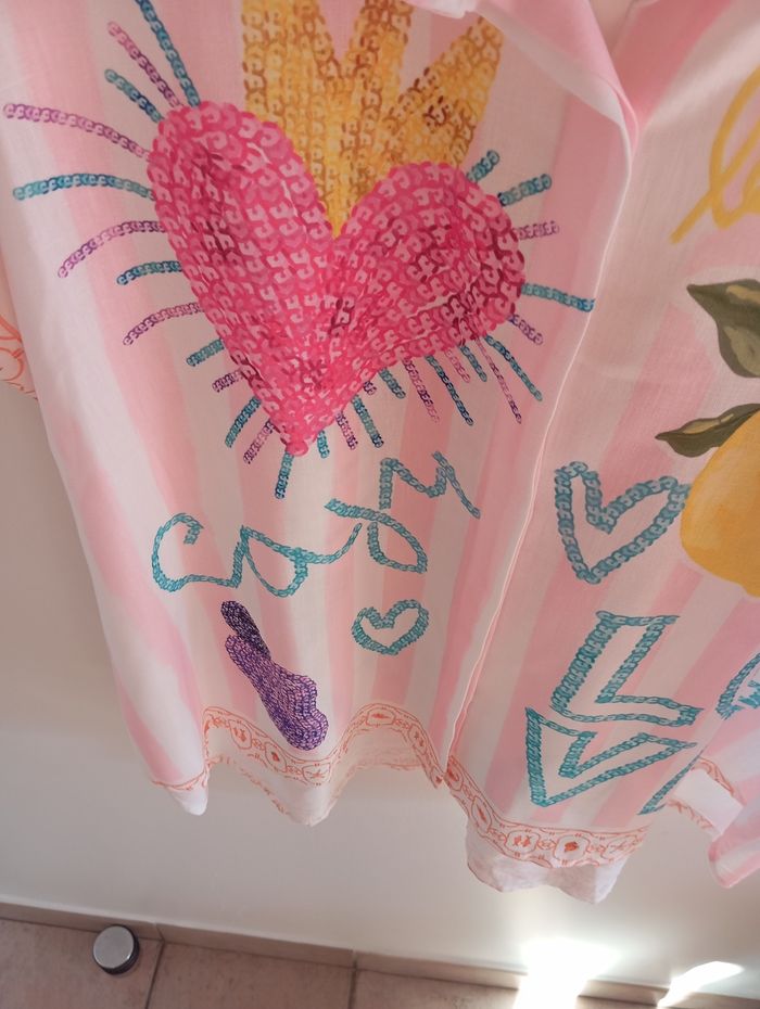 Chemise rose lin viscose coeur citron taille L XL - photo numéro 2
