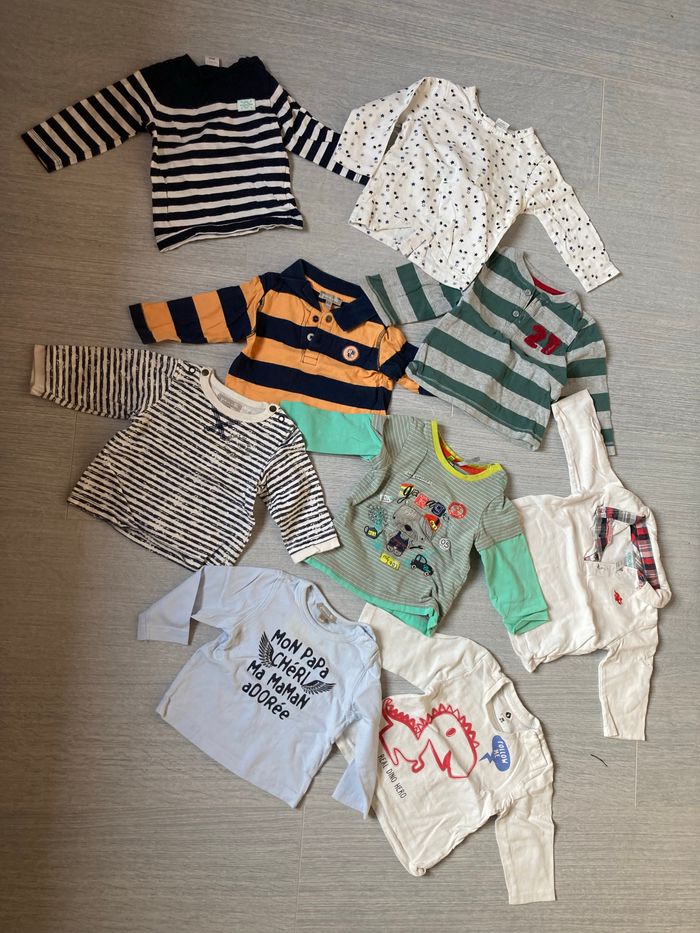 9 t shirts manches longues 6mois