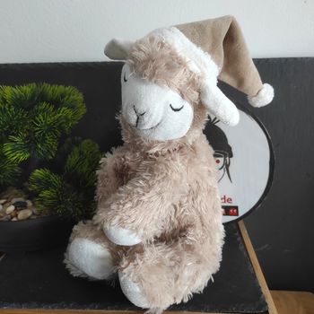 Peluche doudou Lama Beige Blanc Bonnet Nuit Endormis Sommeil Casa International