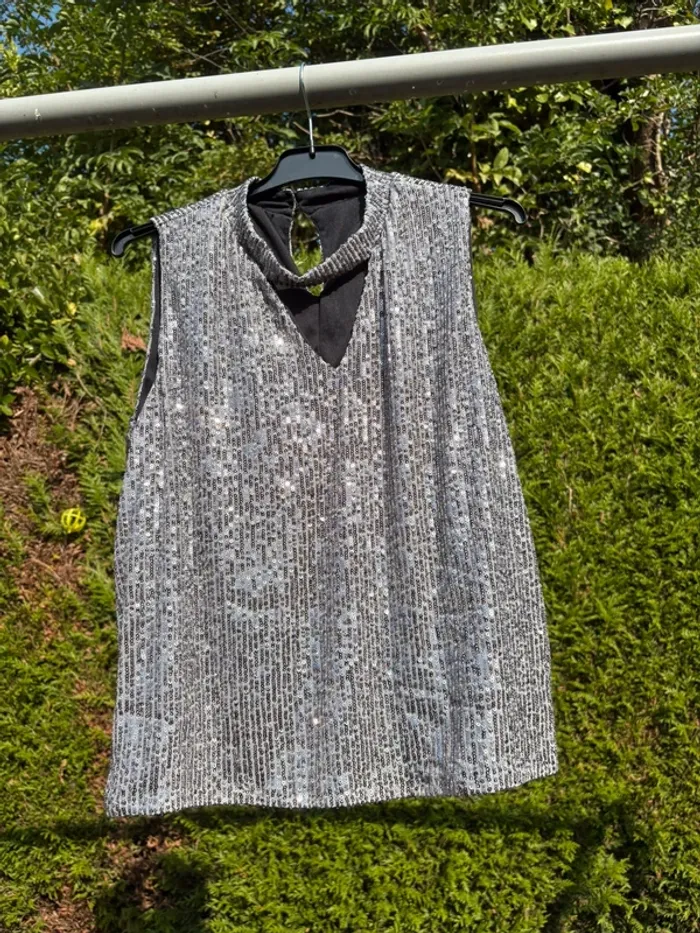 Débardeur style blouse à sequins argentés – Marque Shein