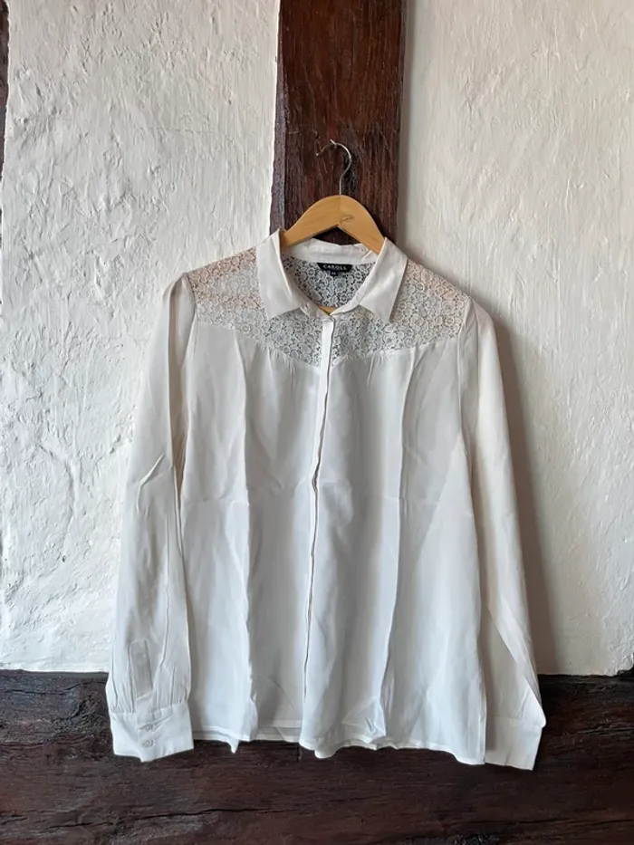 Chemise blanche en soie & dentelle Caroll – T. 44
