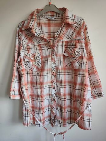 Chemise à carreaux blanc/orange – Taille 42/44 – World Fashion