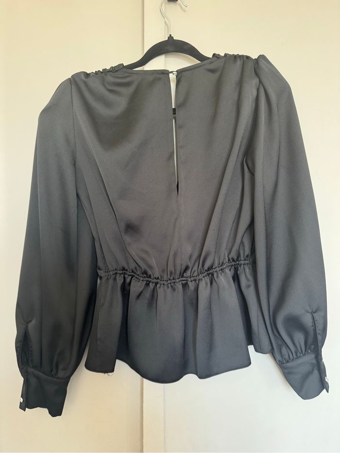 Blouse manches longues satinéenoire - photo numéro 2