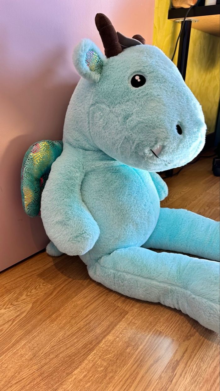 Grande peluche JouéClub Dragon bleu turquoise - neuve - photo numéro 4
