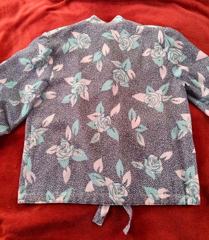 Blouse manches courtes vintage marine et turquoise - photo numéro 5