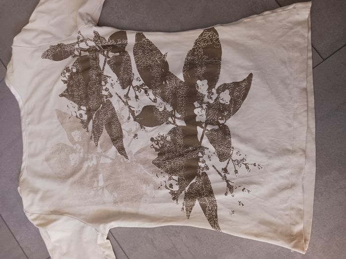 T shirt manches longues col V beige imprimé devant et dos Taille unique Promod - photo numéro 4