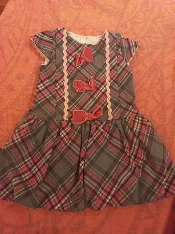 Belle robe pour événement 4 ans, doublée, type écossais a noeuds rose velours