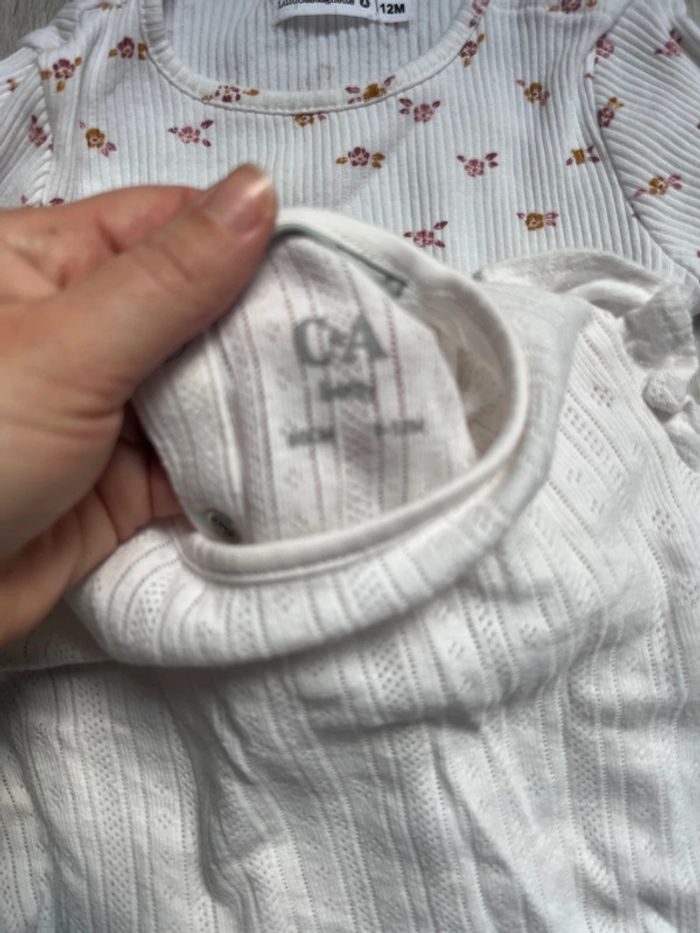 2 T-shirt manche longue côtelés 9-12 mois bébé fille - photo numéro 3