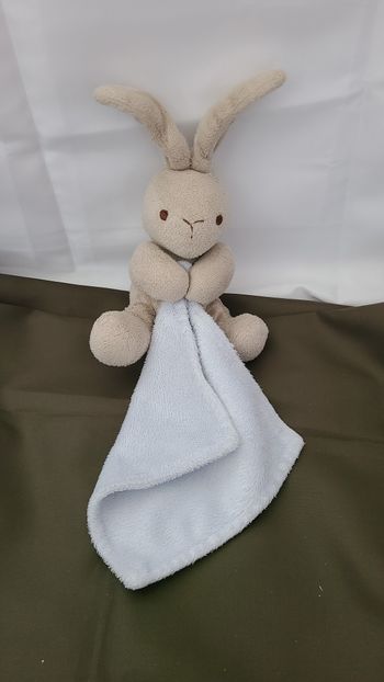 GRAIN DE BLE  DOUDOU LAPIN BEIGE MOUCHOIR BLEU ZANNIER