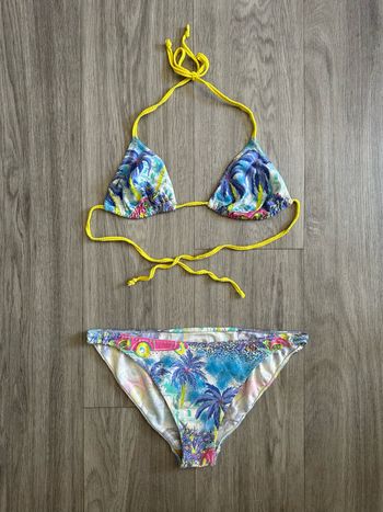 Bikini maillot de bain deux pièces multicolore pastel Vintage T38/40 M/L
