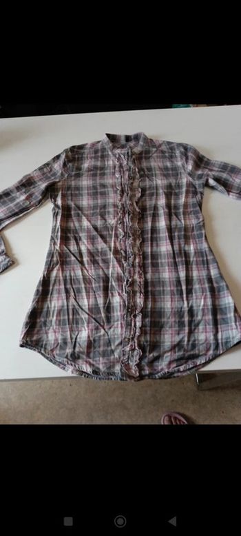 Chemise blouse  manches longues femme Benetton taille S rétro vintage à carreaux et froufrou