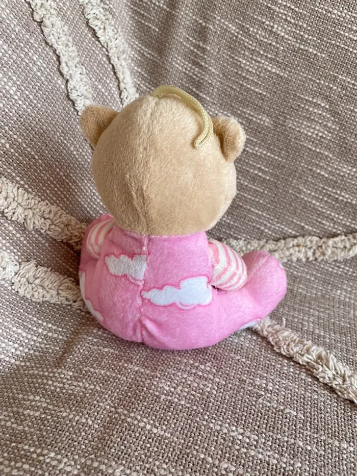 Peluche doudou 18cm ours beige et rose rayé avec étoile très bon état - photo numéro 3