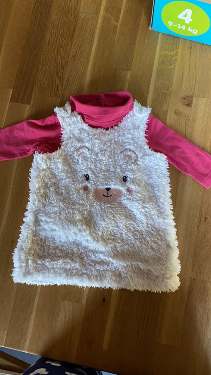 Ensemble Robe + sous pull 3 mois moumoute