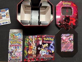 Pokebox mewtwo + cartes, pokebox rocket sv10 + cartes