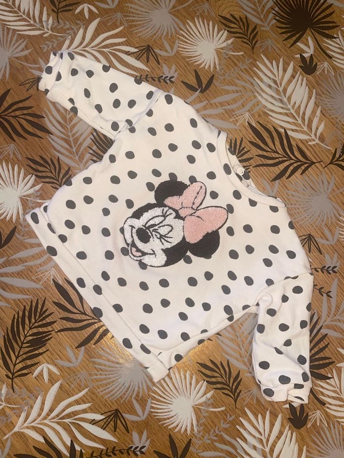 Pull blanc Minnie à pois noirs Disney bb 3 mois